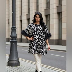 Michel Studio Black and White Knit Poncho Cover Up